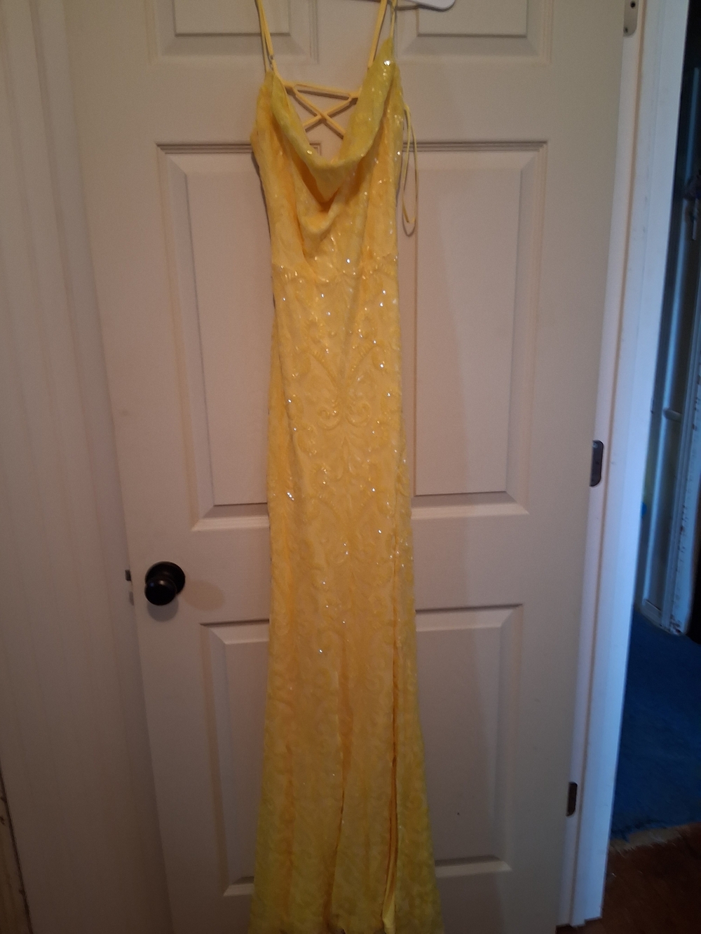 Windsor Yellow Sequin Cowl Neck Gown